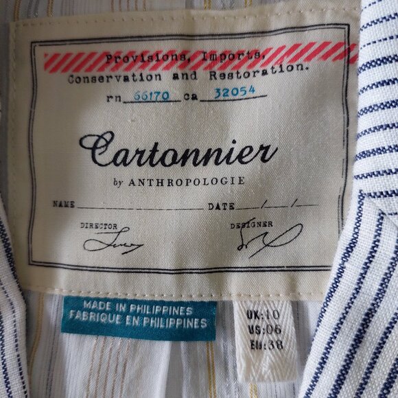 Anthropologie Cartonnier 100% linen Navy White Beachy Pin Stripe blazer, Sz 6 - Picture 4 of 10